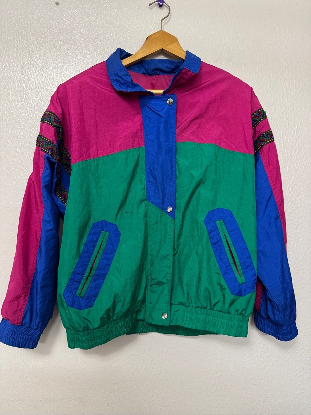 Vintage Andy John’s Colorblock Windbreaker Jacket - Pink, Green, Royal Blue